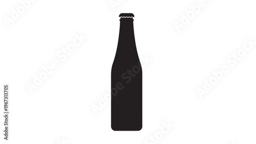 Bottle silhouette with a crown cap on a white background, representing beverages and refreshment featuring icon, beverage, drink with liquid and