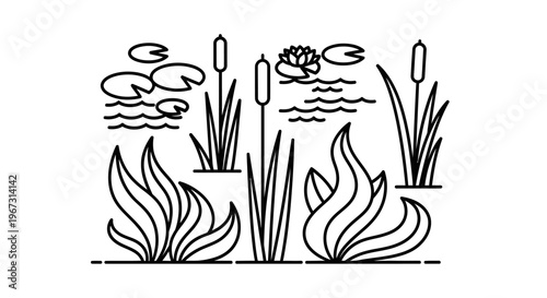 Black and white cattail line art.