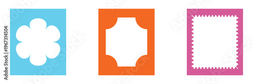 Rectangle frames border with wavy wiggly edge shape . Vector set zigzag wavy edge frames. Wavy edges, rectangles, photo frames, text boxes, labels.