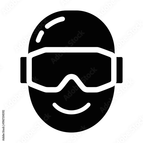 Vector of a smiling person wearing a safety helmet and goggles demonstrating protective headgear