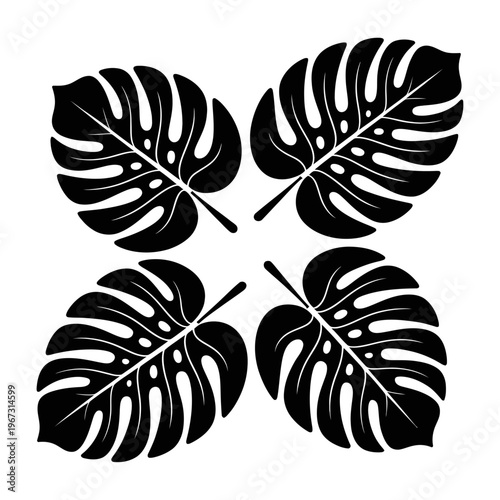 Vector featuring four stylized monstera leaves arranged symmetrically in a square configuration