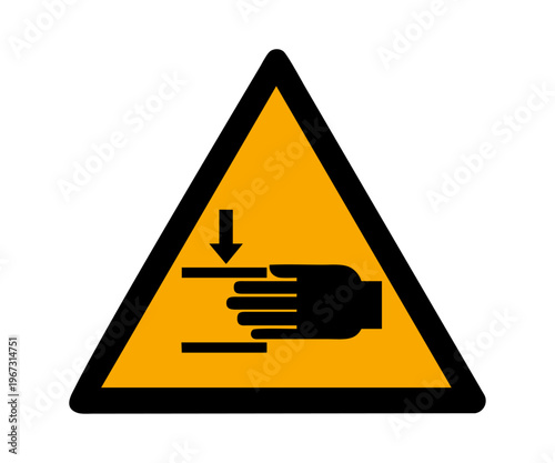 ISO 7010 W024 Warning Crushing of hands sign. Warning hand crushing hazard safety sign - pinch point moving parts pictogram vector design and illustration.

