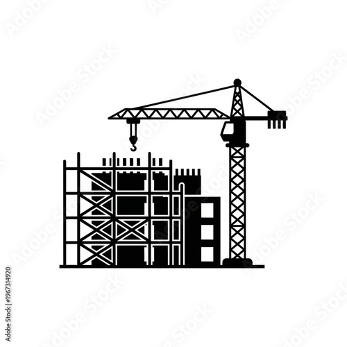 Construction site with crane building a new structure industrial development concept.