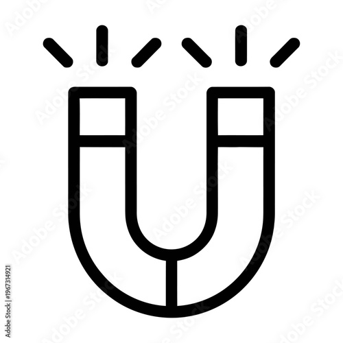 Minimalist vector of a horseshoe magnet with magnetic lines emanating from the poles