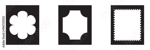 Rectangle frames border with wavy wiggly edge shape . Vector set zigzag wavy edge frames. Wavy edges, rectangles, photo frames, text boxes, labels.