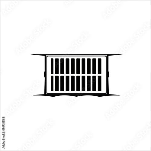Detailed illustration of a rectangular drain cover with vertical bars.