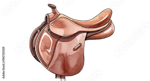 Leather horse saddle in vintage style with detailed stitching  