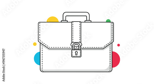 Business briefcase with a combination lock and colorful circular shapes in the background representing office work.