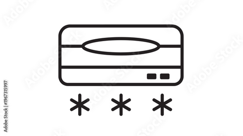 Air conditioner unit icon with cooling snowflakes and indicator lights for a chilled environment featuring cold, snowflake, chill with freeze and