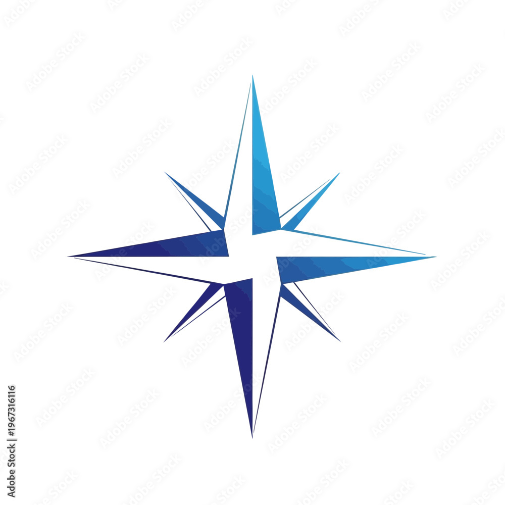 Fototapeta premium Elegant blue star compass design on a clean white background perfect for navigation.
