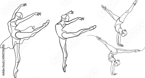 Minimalist Ballet Dance Illustrations Set with Graceful Poses and Elegant Movements for Dance and Performance Art Design