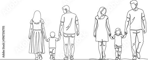 Minimalist Family Illustration Set with Parents and Children Holding Hands for Parenting, Family Bond, and Family Lifestyle Design