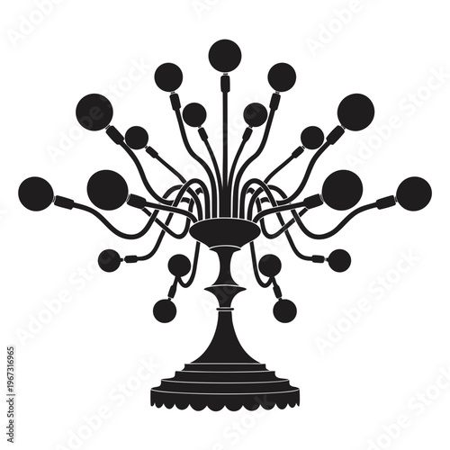 Sputnik chandelier radiating arms spherical bulbs silhouette