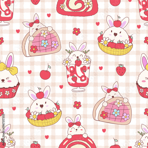 Cute Easter Bunny Dessert Seamless Pattern