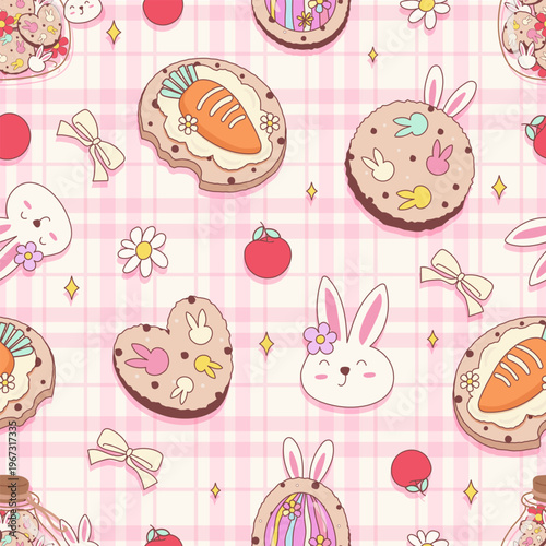 Easter Bunny Carrot Cookie Seamless Pattern