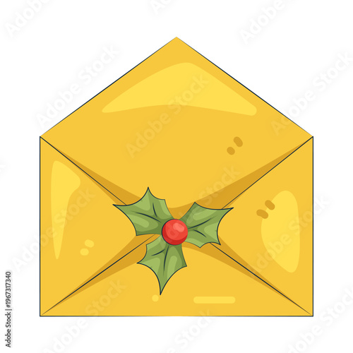 Illustration of Christmas Card Envelope with Holly