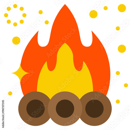 Bonfire flat icon campfire flame burns fiercely above three stacked logs a perfect bonfire flat icon.