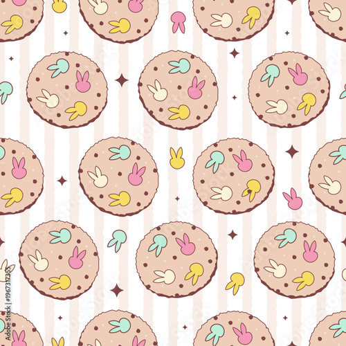 Pastel Easter Bunny Cookie Seamless Pattern