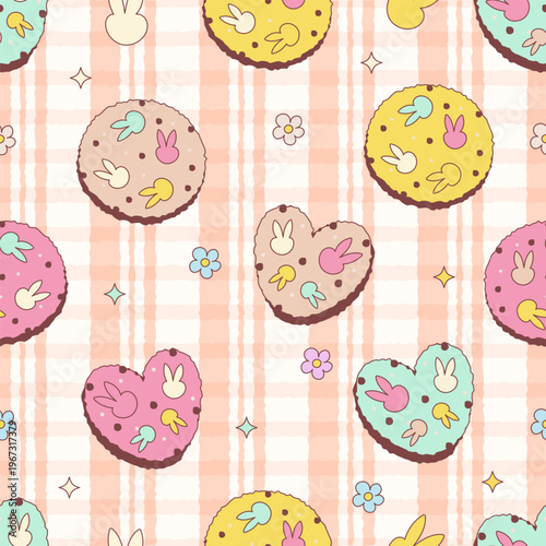 Cute Easter Bunny Heart Cookie Seamless Pattern