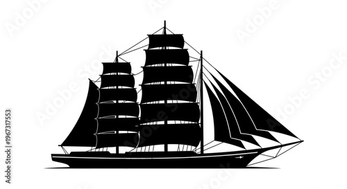 Sailing Ship with Masts and Sails.