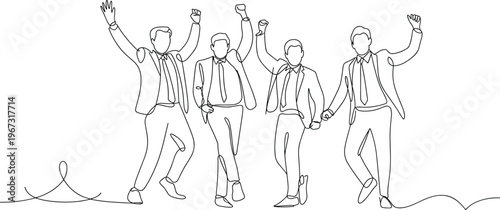 Four diverse professionals in business attire walking together outdoors in daylight four people