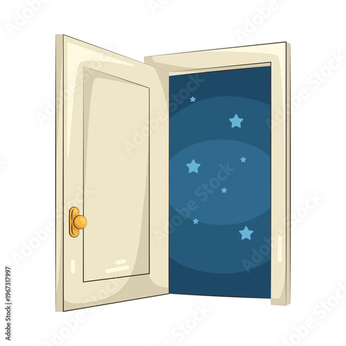 Illustration of Open Door Revealing Night Sky