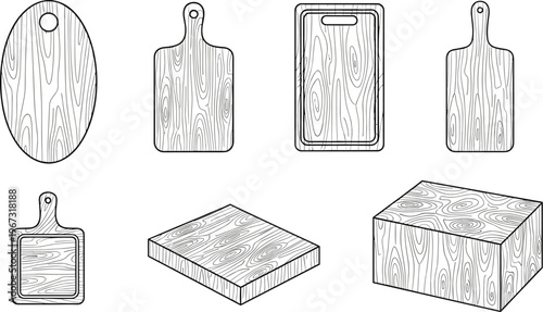 Wooden Cutting Board Set with Various Shapes and Sizes for Kitchen Use and Cooking Tools