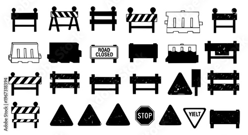 Road work barrier icon vector set construction closed sign EPS10 isolated on white