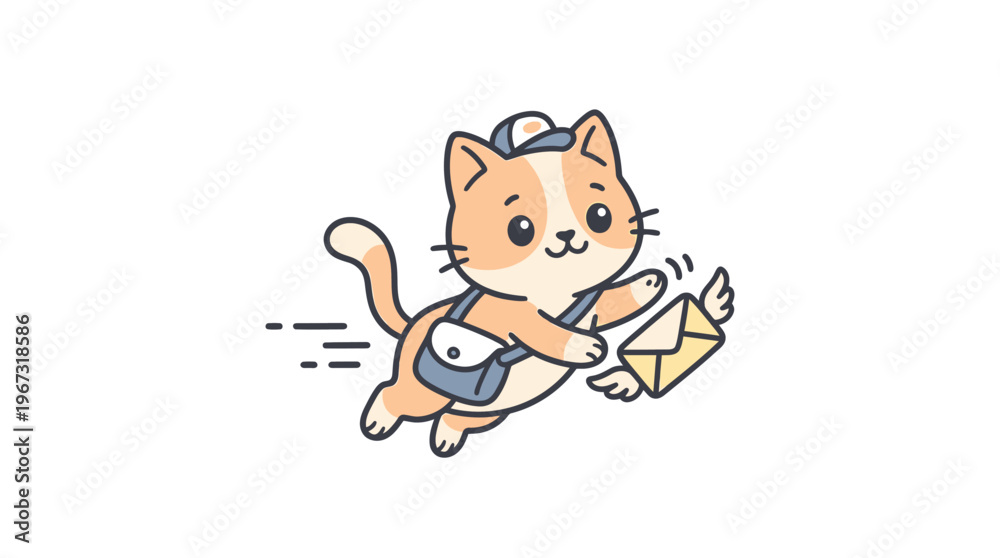 Fototapeta premium Cute Cartoon Cat Delivering Mail