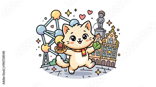 Cute Cat Exploring Brussels Atomium Manneken Pis and Waffles!