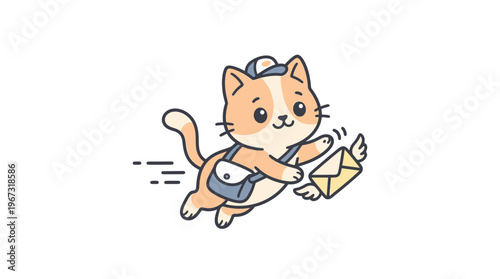 Cute Cartoon Cat Delivering Mail