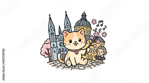 Cute Cat with Landmark Background