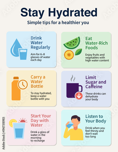 How to stay hydrated infographic template design. Health wellness lifestyle concept.
