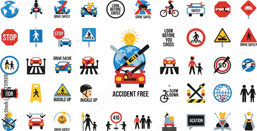 Traffic safety signs collection.