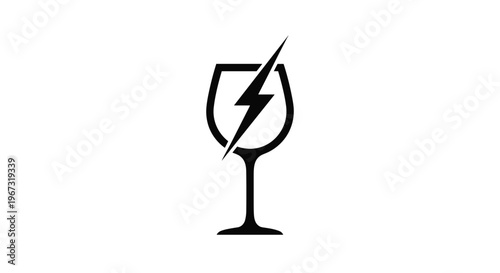 Simple black silhouette icon of a wine glass containing a sharp lightning bolt symbol representing high energy or powerful alcoholic drinks.