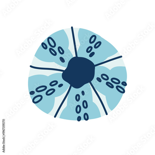 Sea urchin in azure colors and flat style, a round inhabitant of the seabed