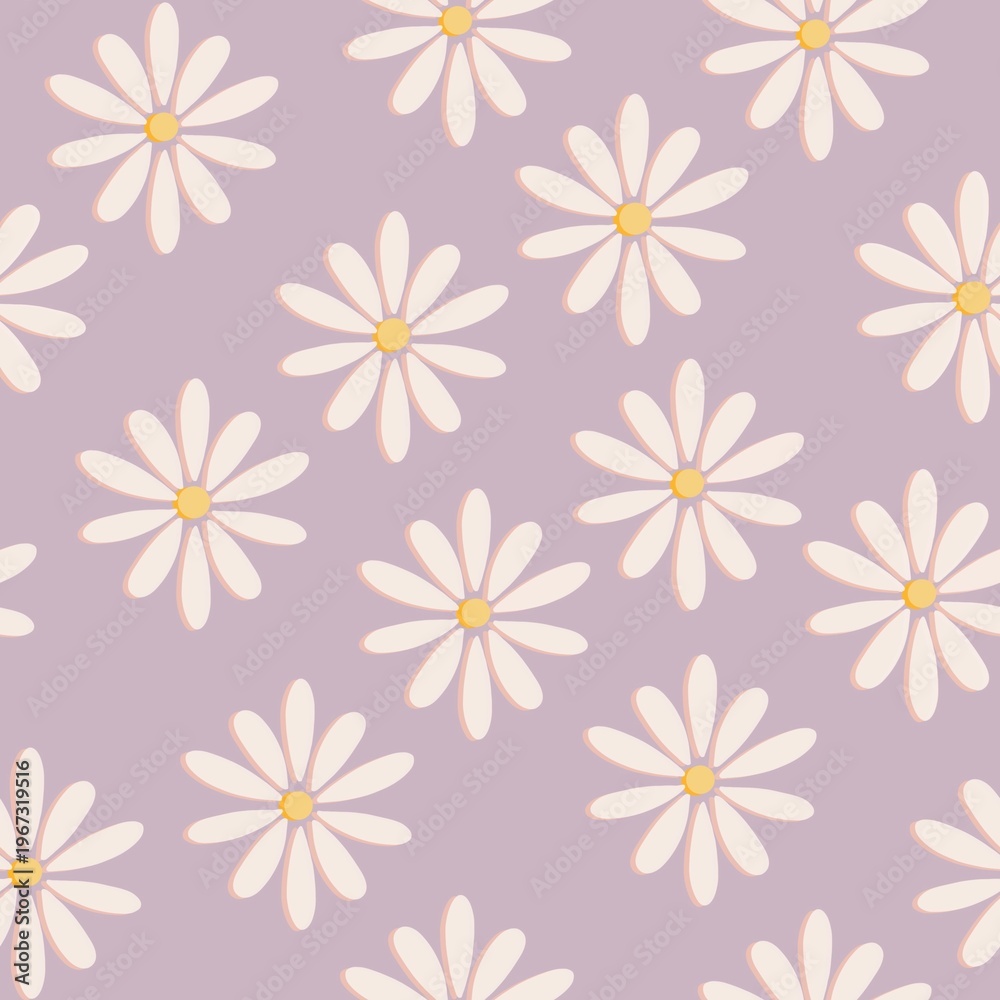 Obraz premium Seamless Scattered Daisy Repeat Pattern in White on Lavender Purple