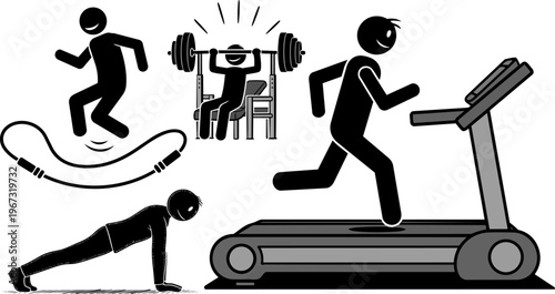 Fitness icons, workout illustrations, exercise vector set, gym graphics