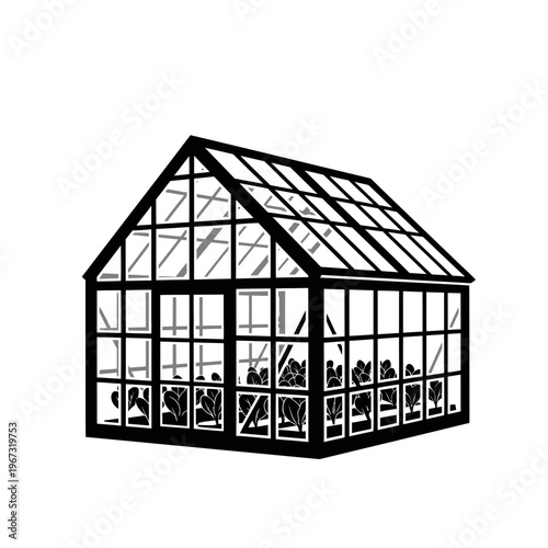 Detailed illustration of a greenhouse showcasing its architectural design and purpose for cultivation.