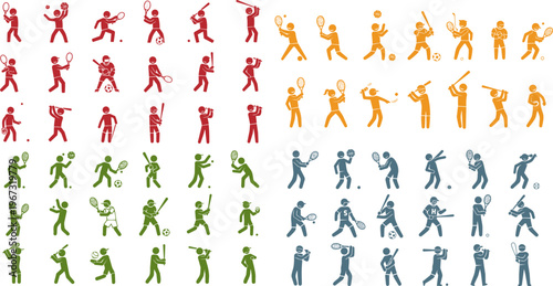 Colorful People Icons, Human Silhouettes, Diverse Figures, Vector Graphics