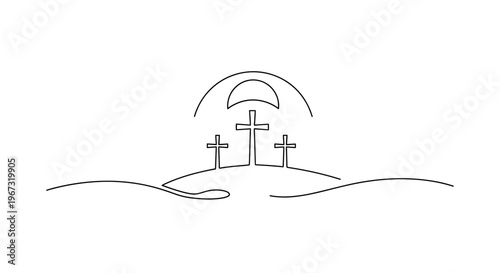Three Crosses on a Hilltop Silhouette.