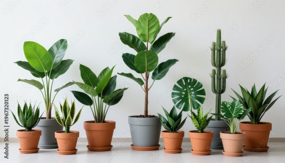 Fototapeta premium Indoor plant display arrangement contemporary space photograph minimalist environment front view home decor inspiration