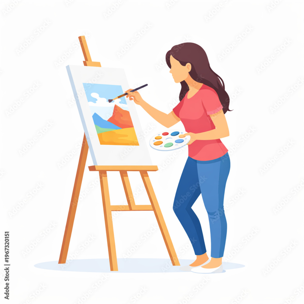 Fototapeta premium Woman painting on canvas creative art hobby