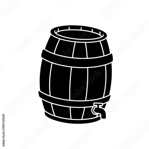 Detailed illustration of a wooden barrel with a tap perfect for storage.