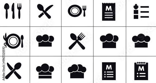 Restaurant food service icon set flat design isolated white background