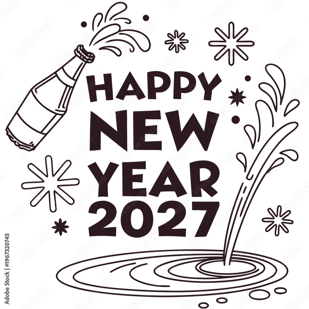 Fototapeta premium Happy new year 2027 celebration with champagne bottle and fireworks