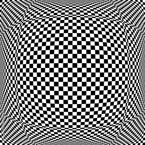 Abstract Geometric Checked Black and White Pattern with 3D Illusion Effect. Convex Textured Background.