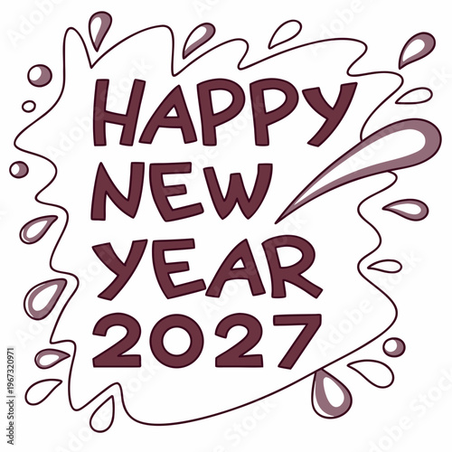 Happy new year 2027 celebration text with purple splash design