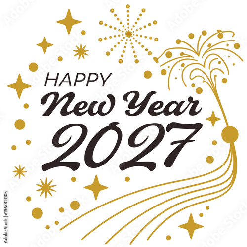 Happy new year 2027 gold fireworks and stars