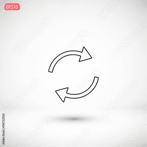 Circular arrows symbol representing refresh or reload simple design on white background.